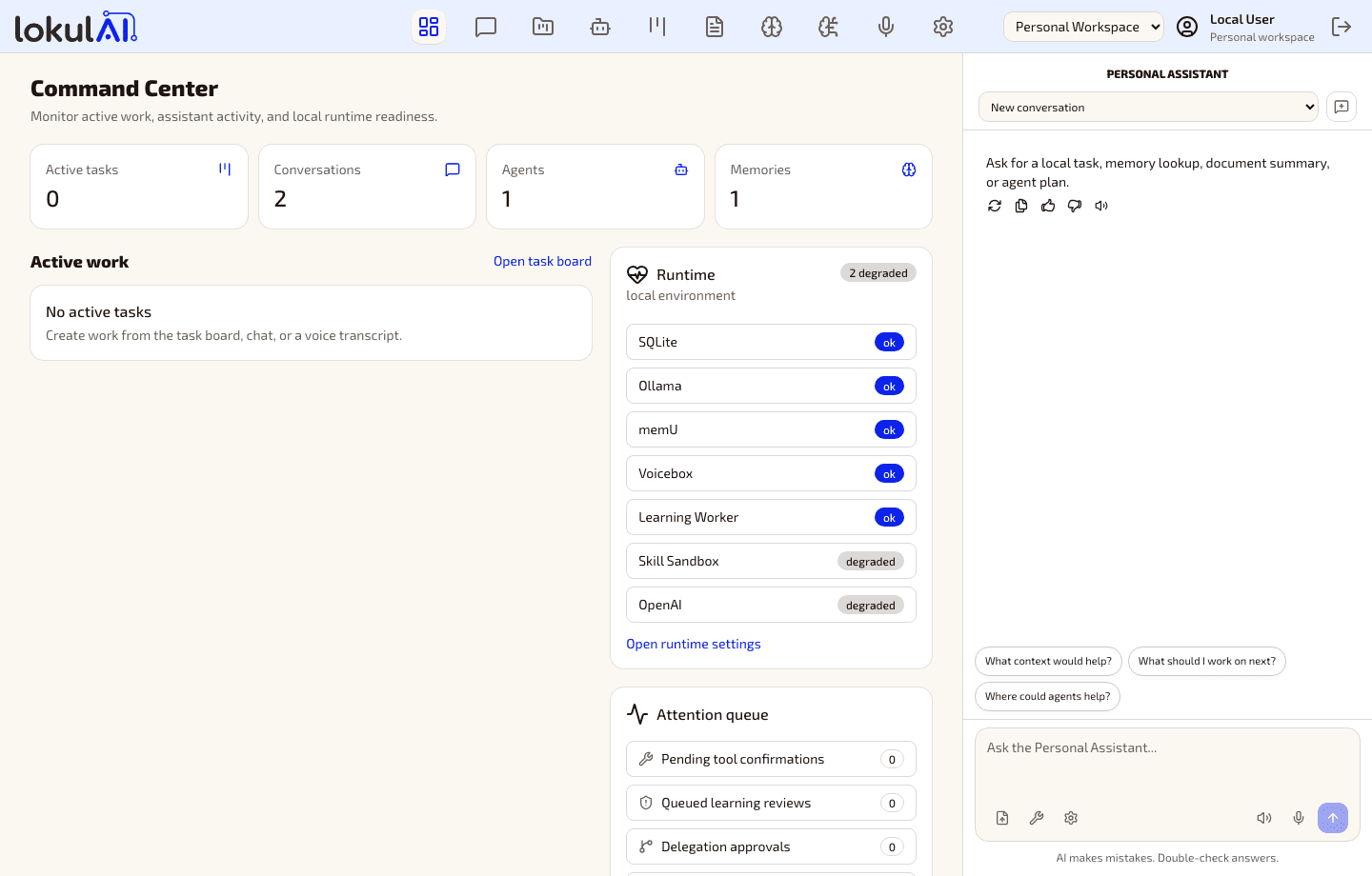 lokulAI Command Center screenshot