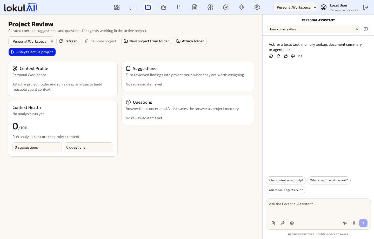 lokulAI Projects workflow screenshot